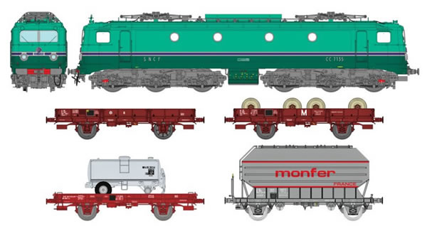 REE Modeles CM-006 - French Electric Locomotive CC7000 + 4 Freight Cars of the SNCF